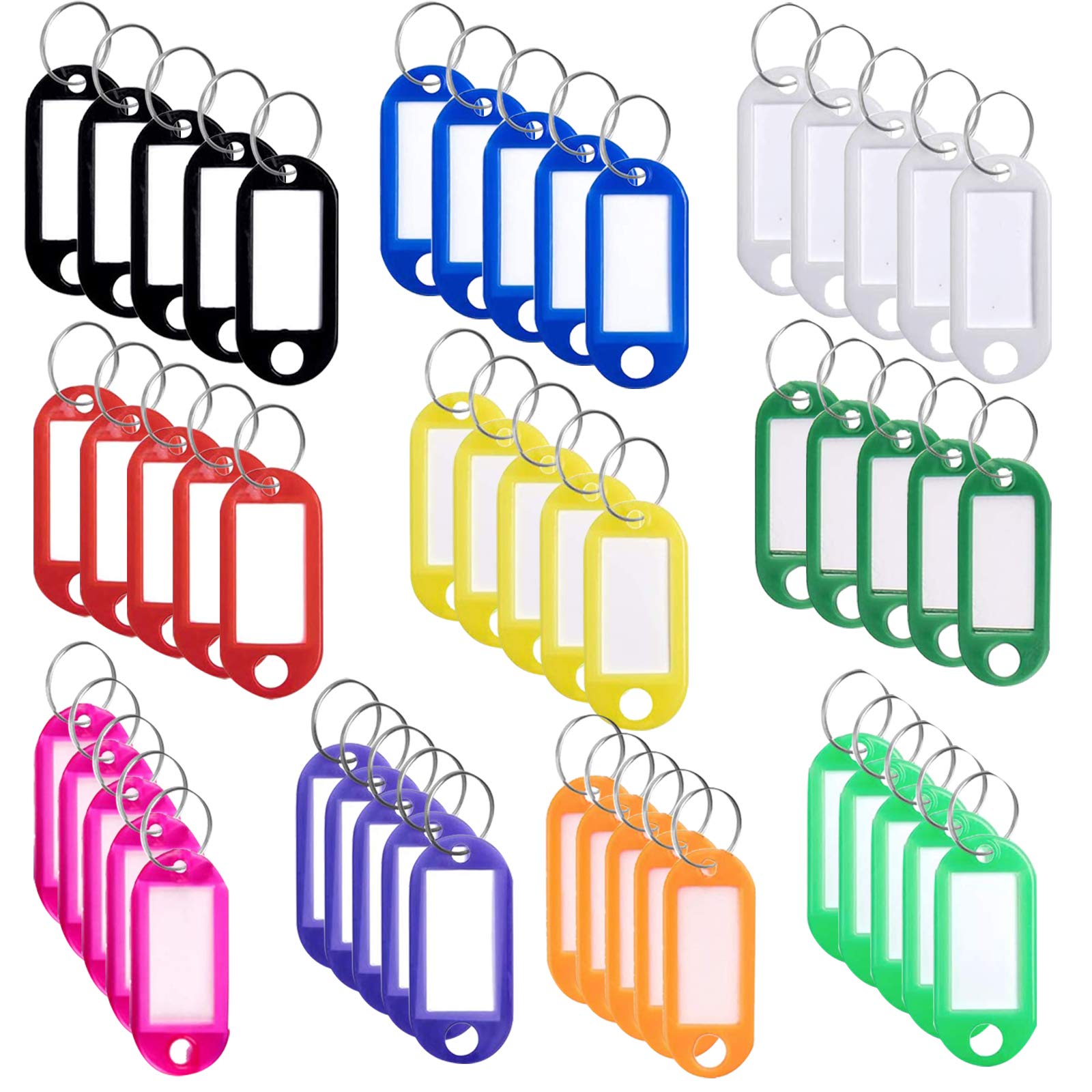 OLaiXin 50 PCS Plastic Key Tags Keyring Tags Key Labels Tags Coloured Key Fobs Tags Keyring Id Tag Key Rings Name Tags Luggage Pet Name Memory Stick Tags With Label Split Ring