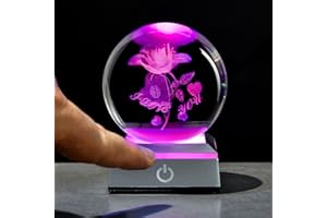 QIANCHANG 3D Rose Crystal Ball with LED Stand,Rose Figurine Lamp Night Light, Rose Flower in Glass Ball Paperweight,I Love You Decor Gifts for Her Mom Women Girlfriend Birthday