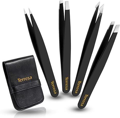Terresa Eyebrow Tweezers Set 4 Piece Professional Stainless