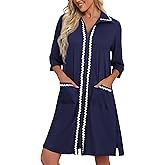 Ekouaer Women Zipper Robe Lightweight House Coat Zipper Front Short Bathrobes Soft Nightgown with Pockets S-3XL