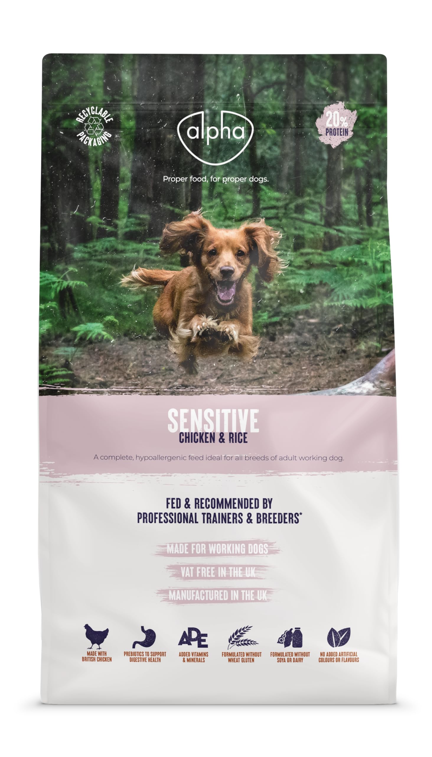 Alpha Sensitive Hypoallergenic Dry Dog Food | Complete Nutrition for Dietary Sensitivities | Chicken & Rice, 15kg