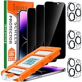 IMBZBK Privacy Screen Protector for iPhone 14 Pro Max, 3+3 Pack | 25&deg; Anti Spy, 9H+ Tempered Glass, Military Grade Shatterproof, Auto-Dust Removal, Case Friendly, with Camera Lens Protector