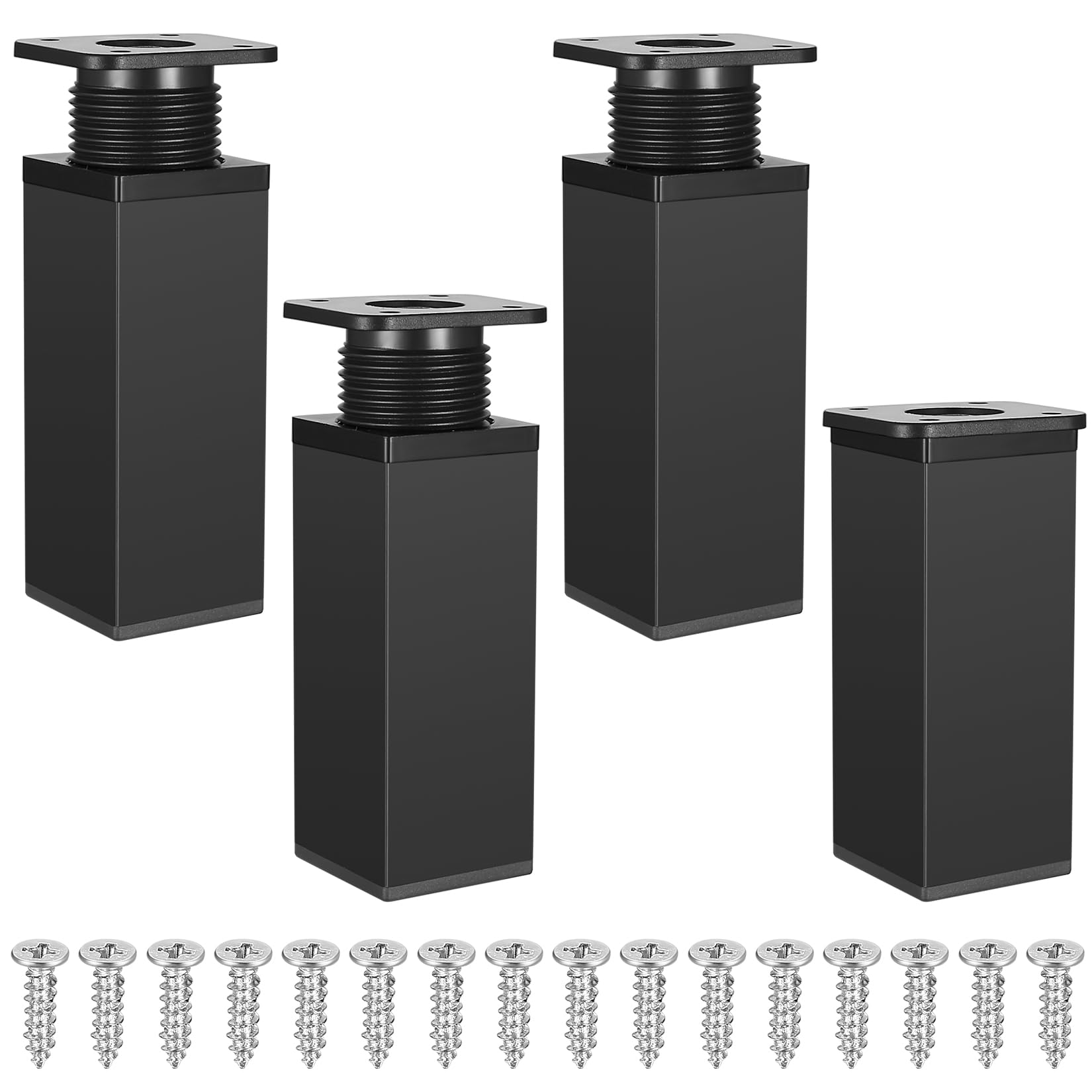Adjustable Height Table Legs 0-20mm, 4 Aluminum Alloy Feet for Kitchen Sofa Furniture Cabinet Bed (10CM Black)
