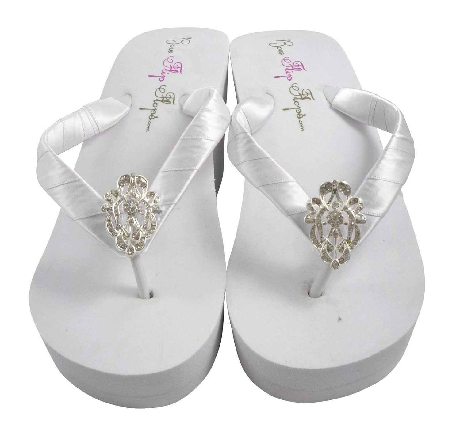 white embellished flip flops