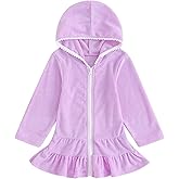 MAYUMMPY Kids Girl Swim Cover Up Swimsuit Zipper Beach Pool Bathing Suit Hoodie Dress Terry Coverup Swimwear