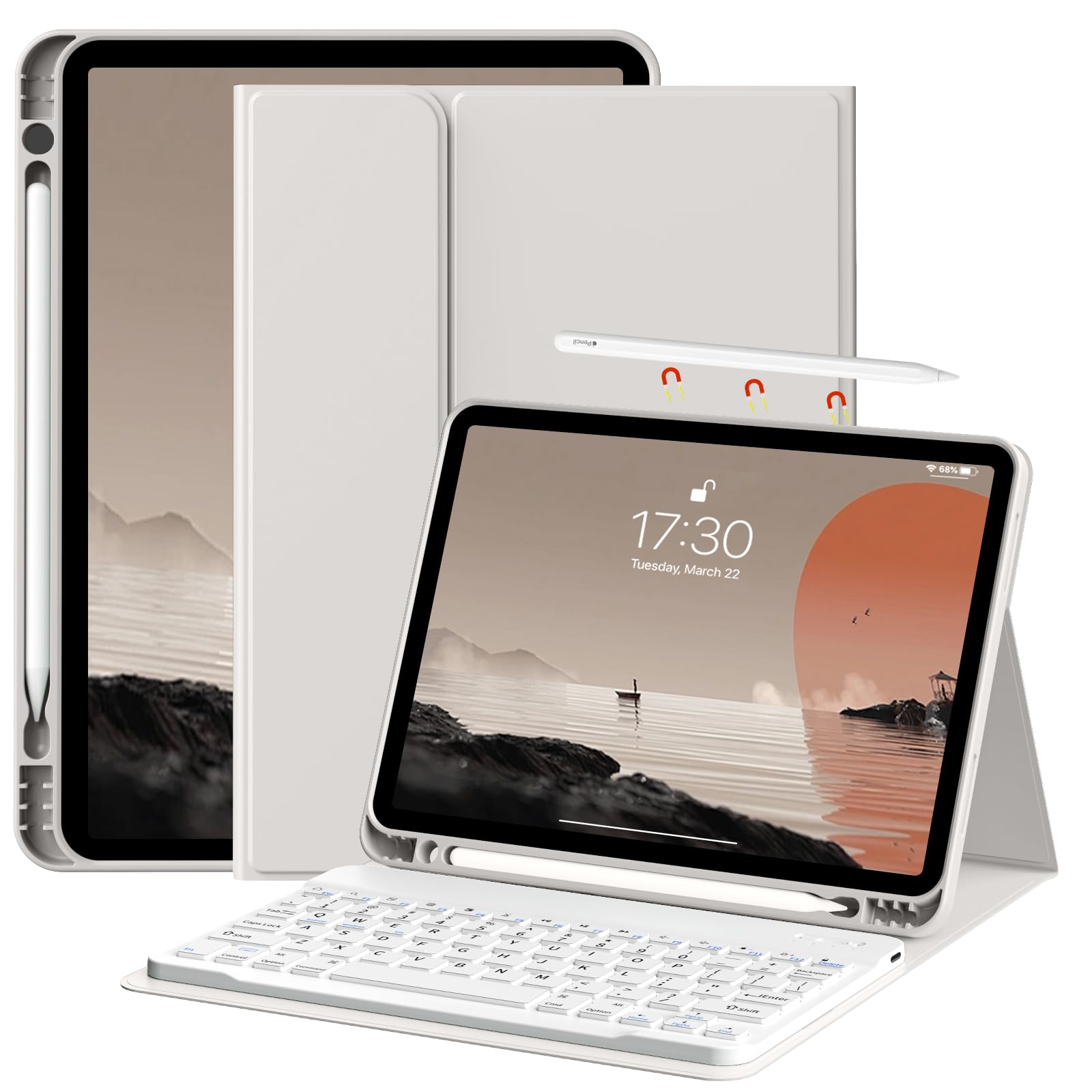 Photo 1 of kenke for iPad Air 11 Inch M3/M2 (2025/2024), iPad Air 5/4th Gen (2022/2020) 10.9 Inch Case with Keyboard, Detachable Wireless Bluetooth Keyboard Cover with Left Side Pencil Holder (Gray)