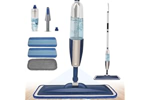 PANDA GRIP Spray Mops for Floor Cleaning Floor Mop with a Refillable Spray Bottle and 3 Washable Microfiber Pads Home or Commercial Use Dry Wet Flat Mop for Hardwood Laminate Wood, New Blue