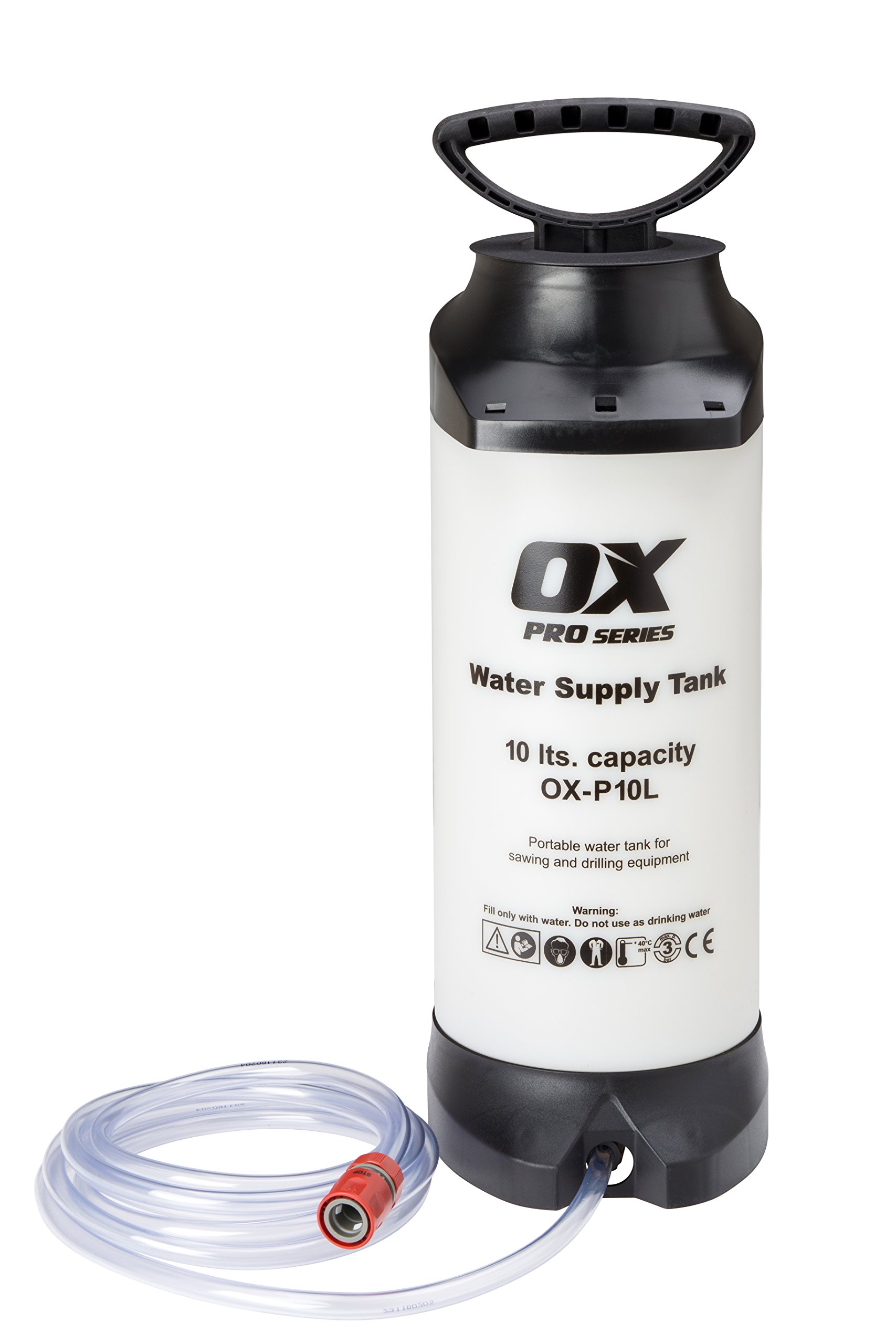 OX Tools OX-P10L Pro Heavy Duty 10 Litre Dust Suppression Water Bottle, White/ Black