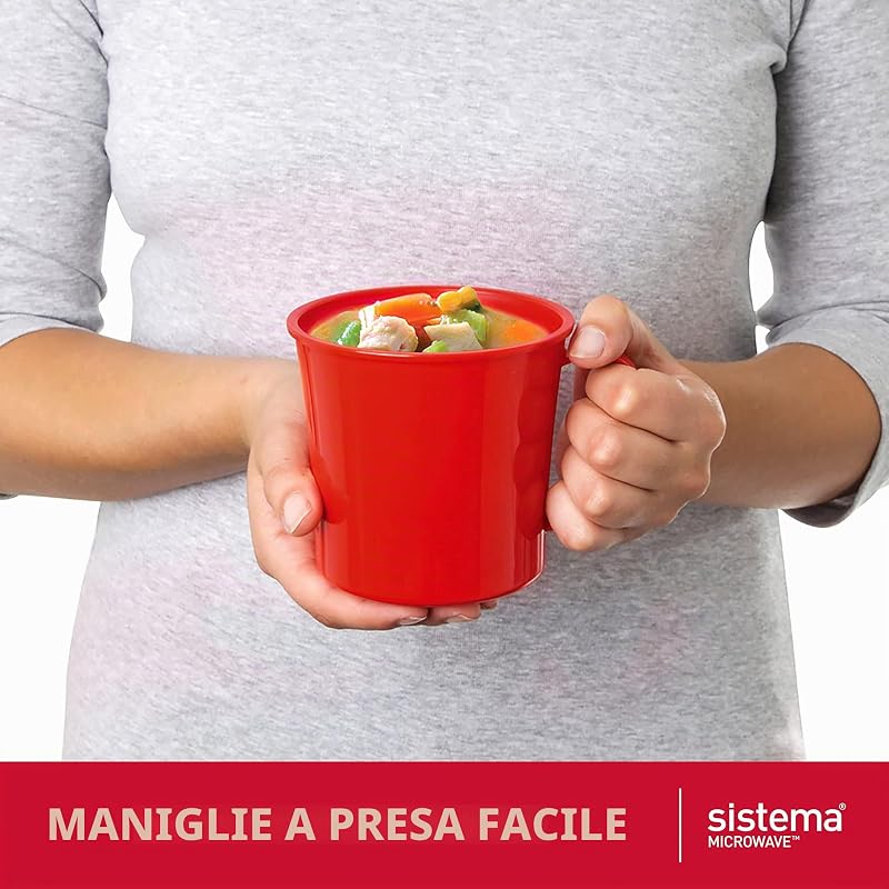 tazza per zuppa media per microonde | Contenitore per alimenti utilizzabile in microonde | 656 ml | Senza BPA | Rosso l 3 pezzi