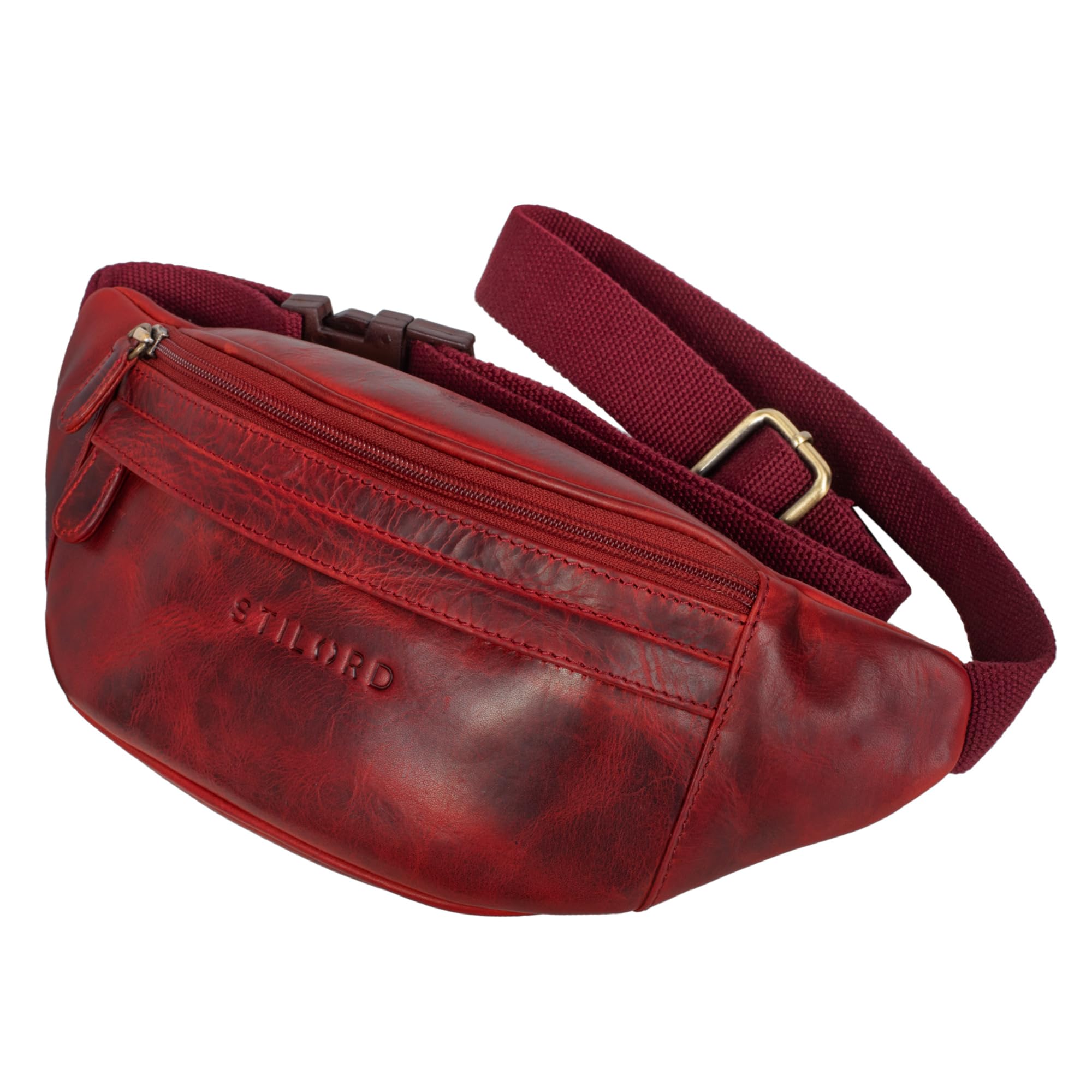 STILORD "Terry" Leather Waist Belt Bag Vintage Bum Bag for Men and Women Genuine Leather Belt Pouch for Dog Walking Running Pack Festival Bag Colour:Kara - red