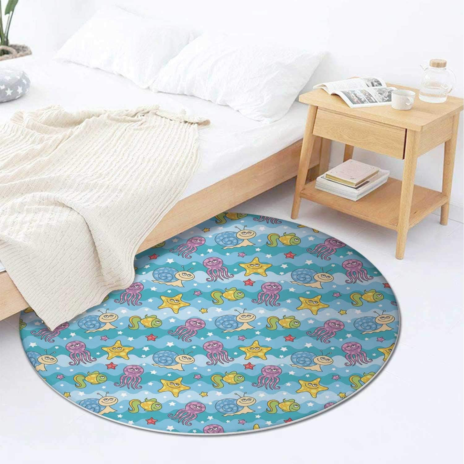 Centh AM06040 Sea Animals Alfombra Redonda para el Piso Interior del