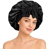 Silk Bonnet for Sleeping Satin Hair Bonnet Double Layer Adjustable Sleep Cap with Elastic Tie Band