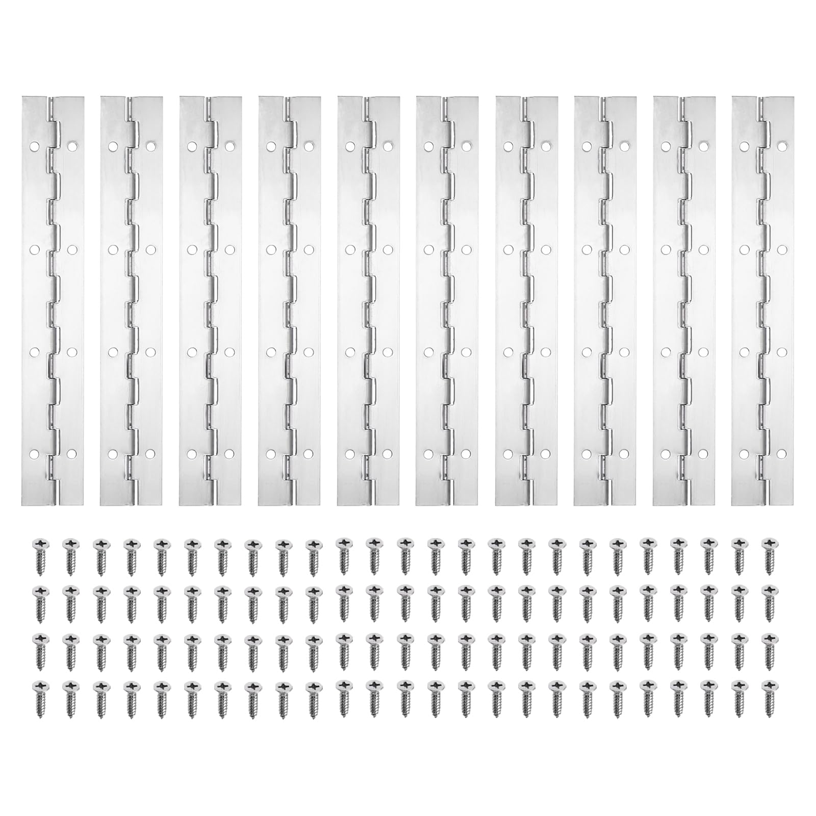 PATIKIL 8x1.2 Inch Piano Hinge,10 Pcs 304 Stainless Steel Continuous Hinge with Holes for Piano Gate Door Wooden Storage Box Cabinet Boat,Silver