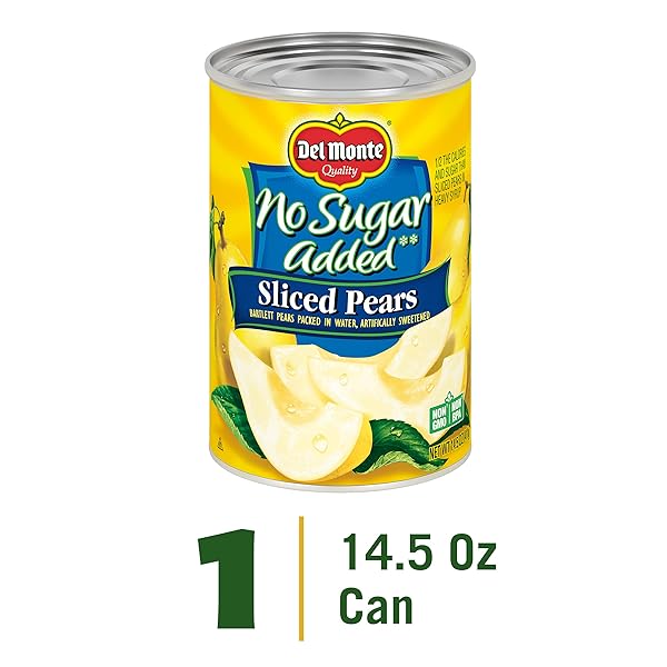 DEL MONTE CANNED BARTLETT SLICED PEARS IN WATER, ARTIFICIALLY SWEETENED, NO SUGAR ADDED, 14.5-OUNCE