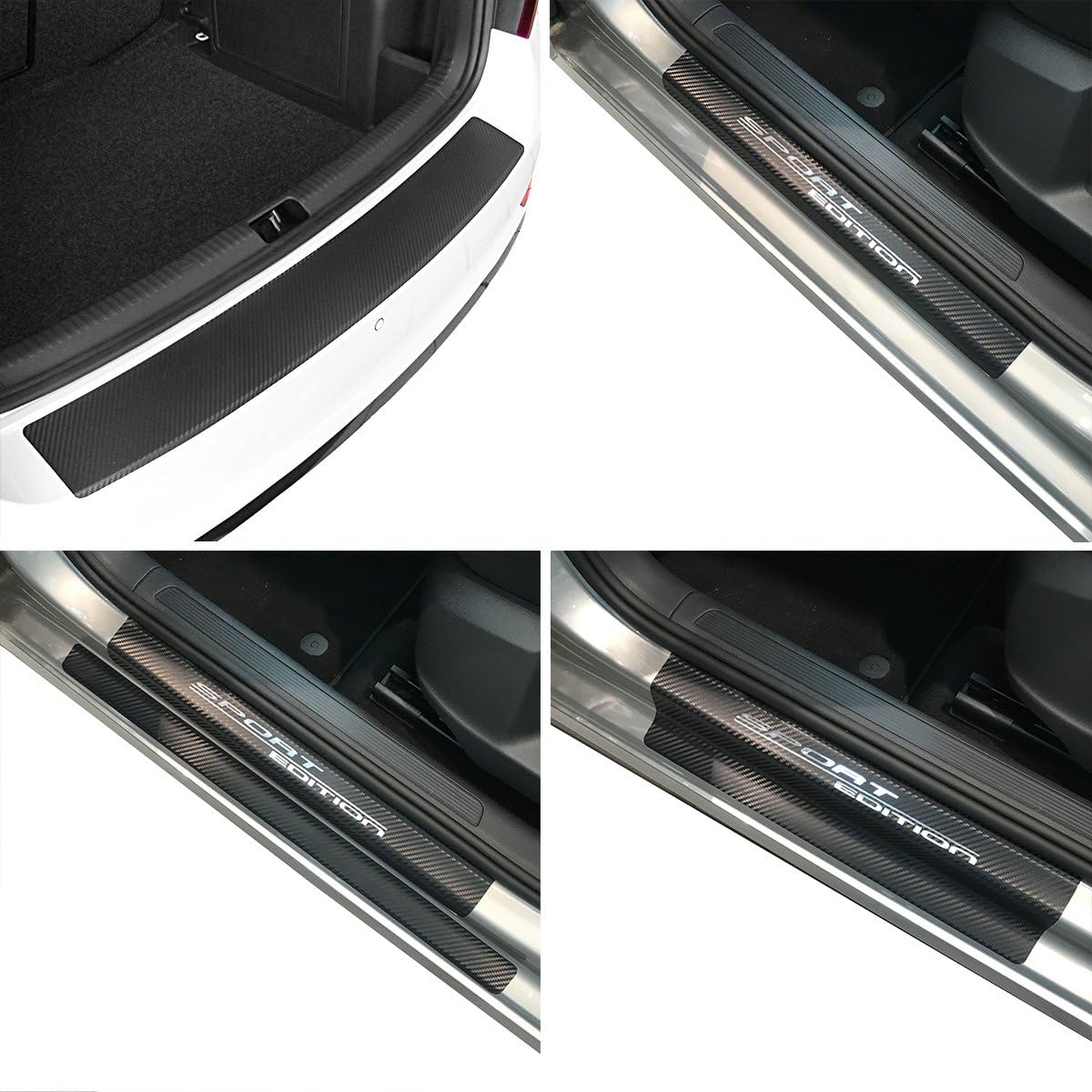 Carbon Style door & Boot Sill Protector Set with Chrome Logo