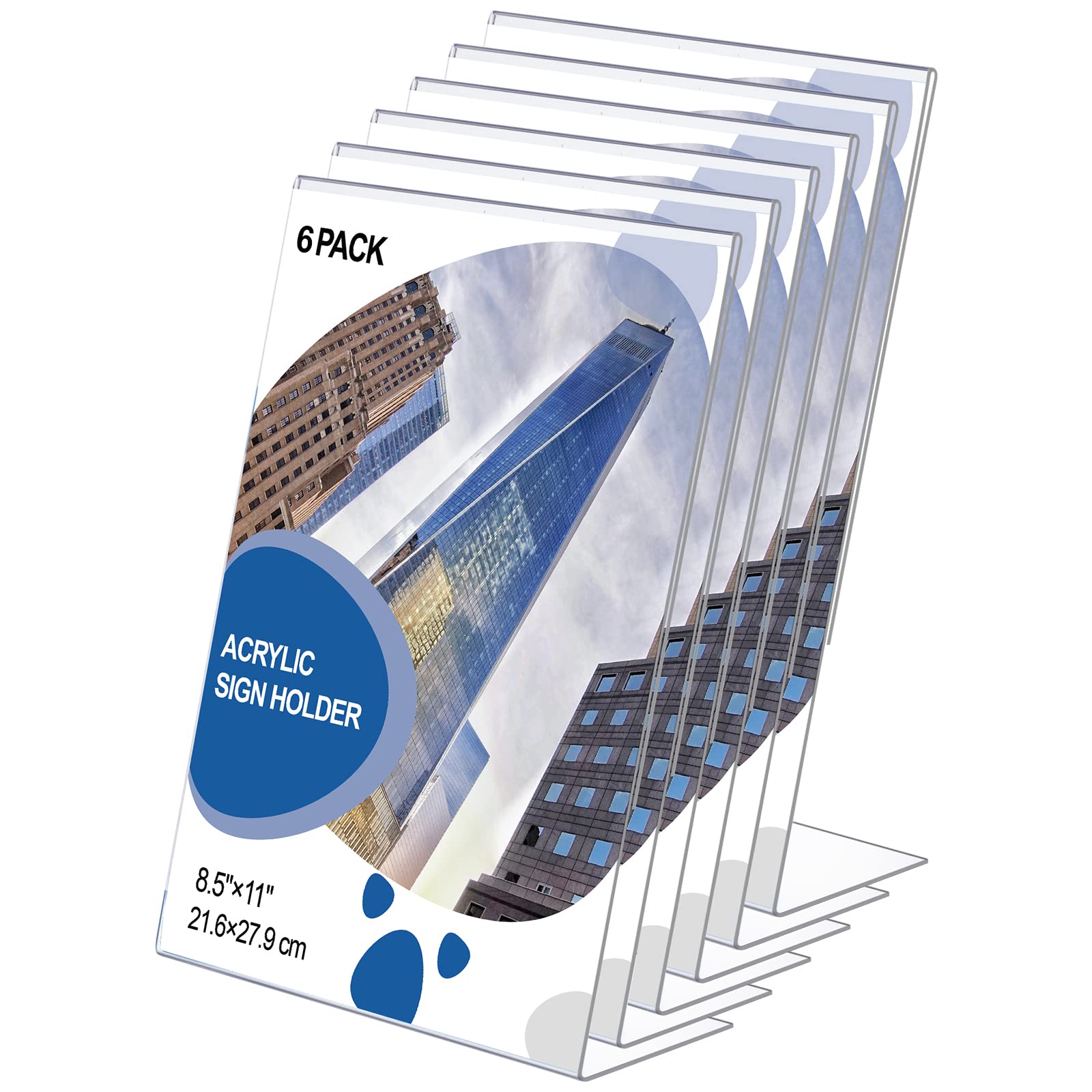 LileZbox 6 pack 8.5 x 11 inch Acrylic Sign Holder,Clear Plastic Sign Holder with Slant Back, Acrylic Stands for Display, Portrait Ad Frames, Flyer Holder, Menu Holder Paper Stand,Table Sign Holders