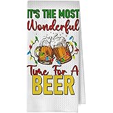 BlissfulAbon Christmas Beer Kitchen Towels - Beer Gifts Waffle Decorative Dish Towels, Christmas Drinkers Hand Tea Towel for Kitchen Bar Cart, 16x24 Inches