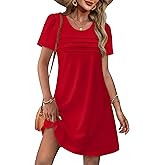 OFEEFAN Womens Pleated Front Dresses Fashion Spring Puff Sleeve Pockets Sundress Casual Summer