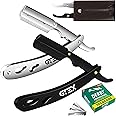 2 Straight Razor For Men (Black Silver), 100 Derby Blades - Beard Barber Razor For Men