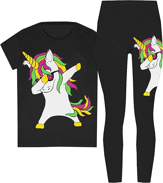 Girls Unicorn Print 2 Piece Set Leggings and Tshirt Short Sleeve Top