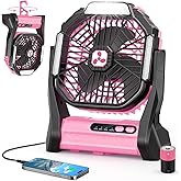 Portable Rechargeable Fan, 20000mAh Cordless Battery Powered Camping Tent Fans with SOS & LED Lantern, Small USB C Operated Outdoor Ventiladores for Travel Camp Fishing Office Home Essentials (Pink)