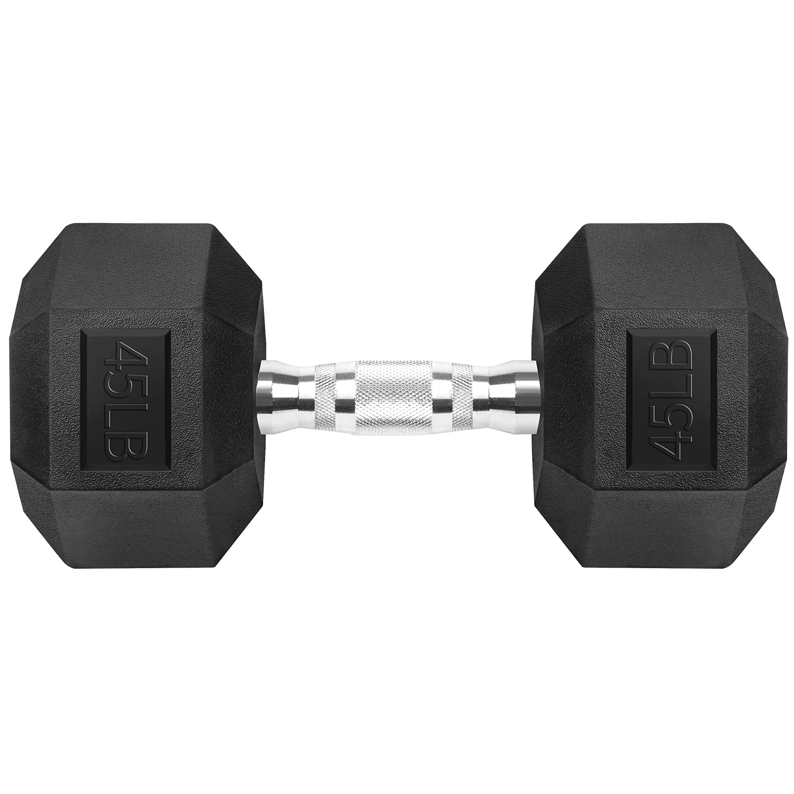 Hex Dumbbells Rubber Coated Cast Iron Hex Black Dumbbell Free Weights for Exercises 45 Pounds/Single Image