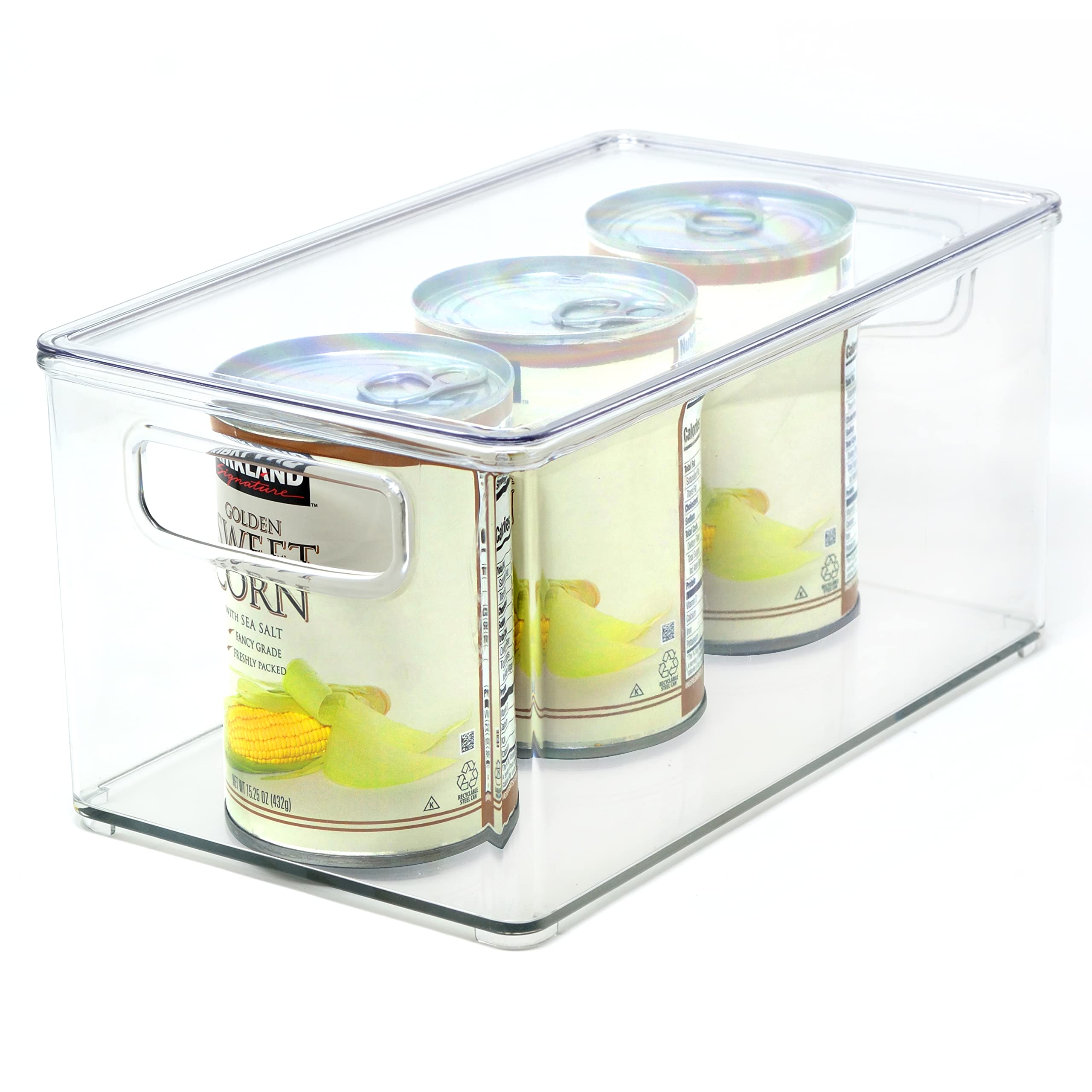 Youngever 2 Pack 25CM x 15CM x 13CM Plastic Fridge Organisers, Frigge Storage Bins with Lids, Stackable Storage Bins with Handler for Refrigerator, Pantry