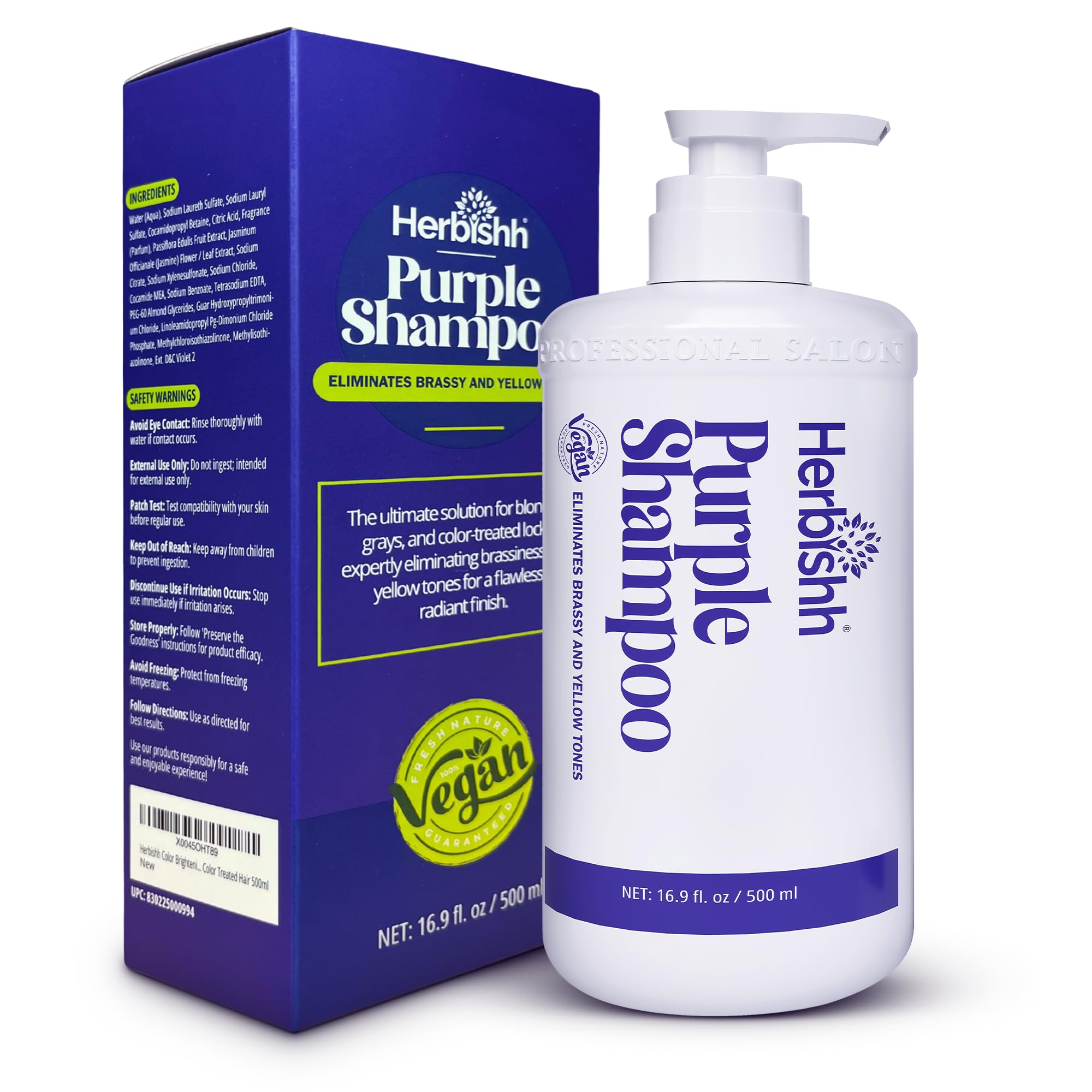 Herbishh Purple Shampoo for Blonde, Silver & Highlighted Hair, Eliminates Yellow & Brassy Undertones, Deep Cleansing Shampoo, Frizz Control & Color Protection, 100% Vegan 16.9 fl. Oz