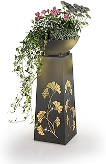 EASYmaxx LED- Pflanzsäule | Dekosäule mit Pflanzschale ca. Ø 32 cm | Integrierte Timerfunktion, warmweiß leuchtende LEDs | für innen und aussen [68cm] (Beton-Optik)