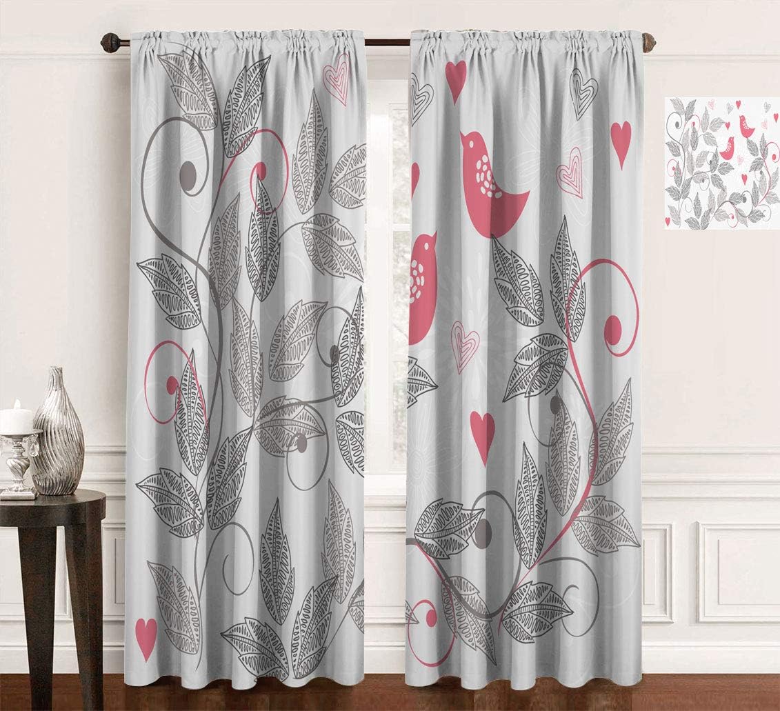 Pink and Grey Curtains Window Treatments, Retro Floral Love