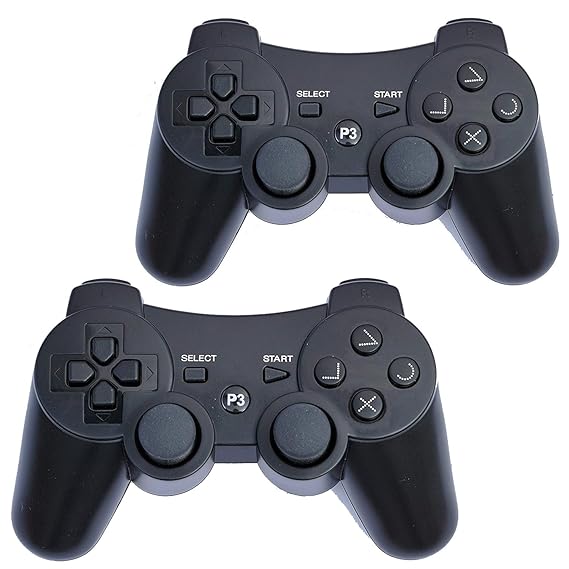 FSC 2 Stück Gemischt Farben PS3 Kabellose Fernbedienung Controller Gamepad für Verwendung mit Playstation 3 Schwarz 2XBlack