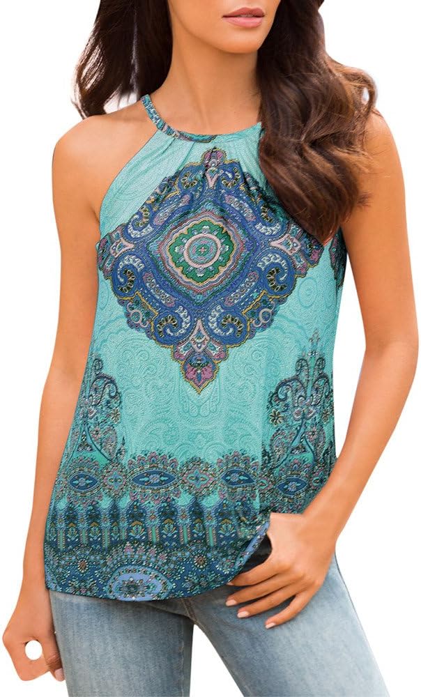 Hmlai Women Summer Tank Tops Print Sling V-Neck Beach Blouse Casual T-Shirt