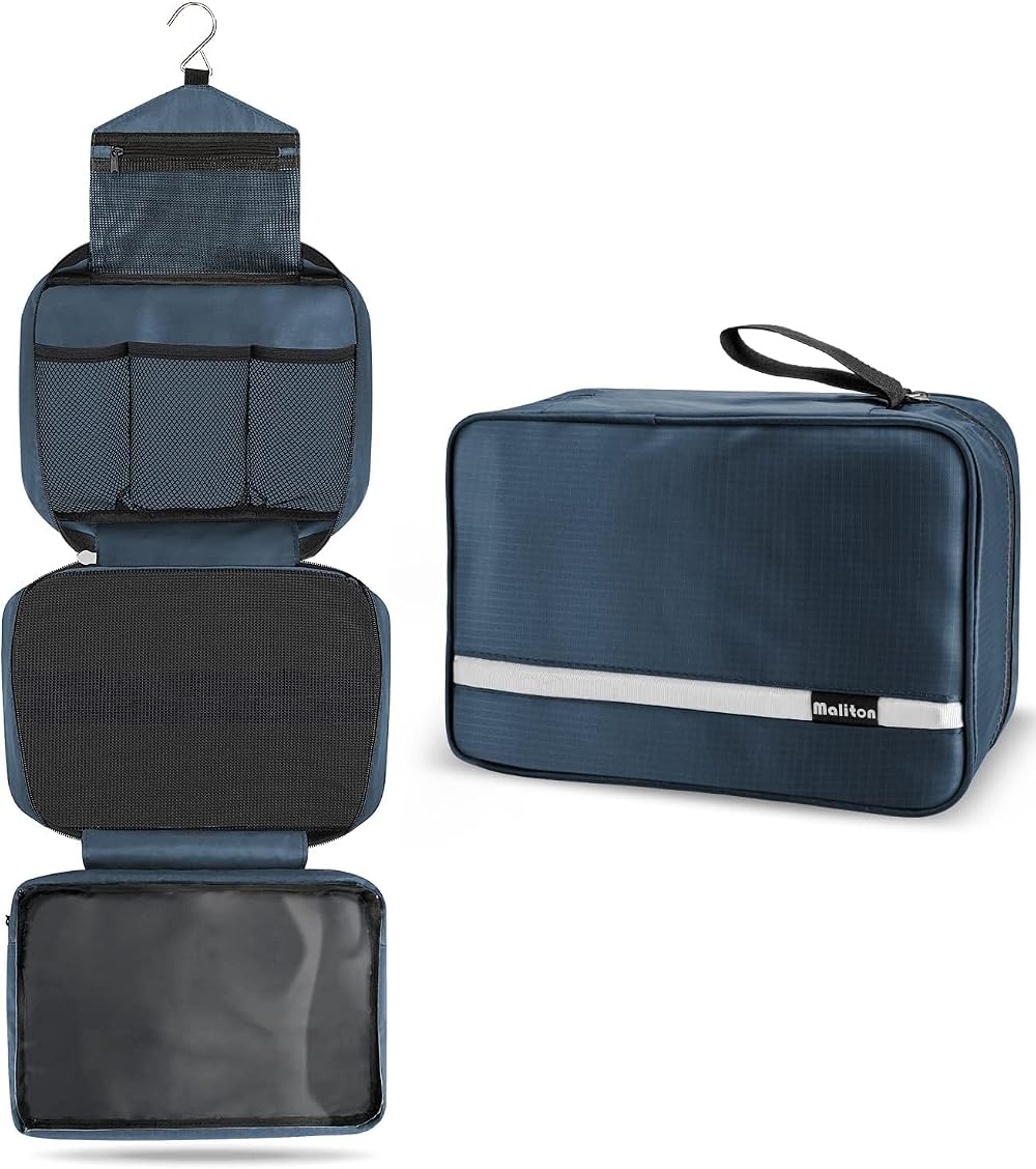 Maliton Foldable Hanging Toiletry Bag Large Travel Organizer Midnight Blue