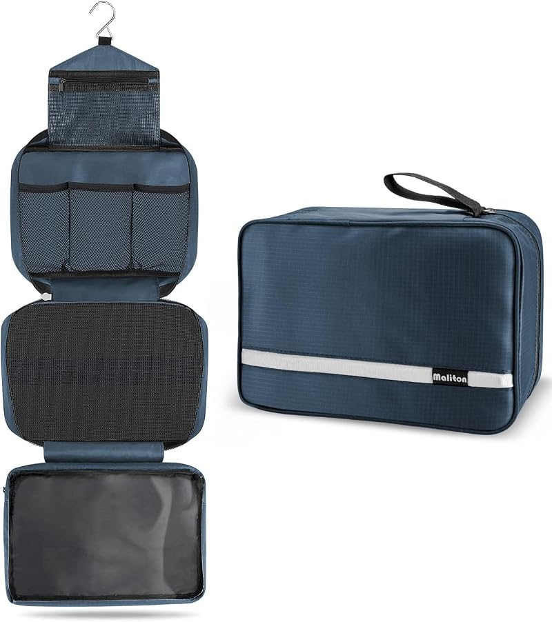 Maliton Foldable Hanging Toiletry Bag Large Travel Organizer Midnight Blue