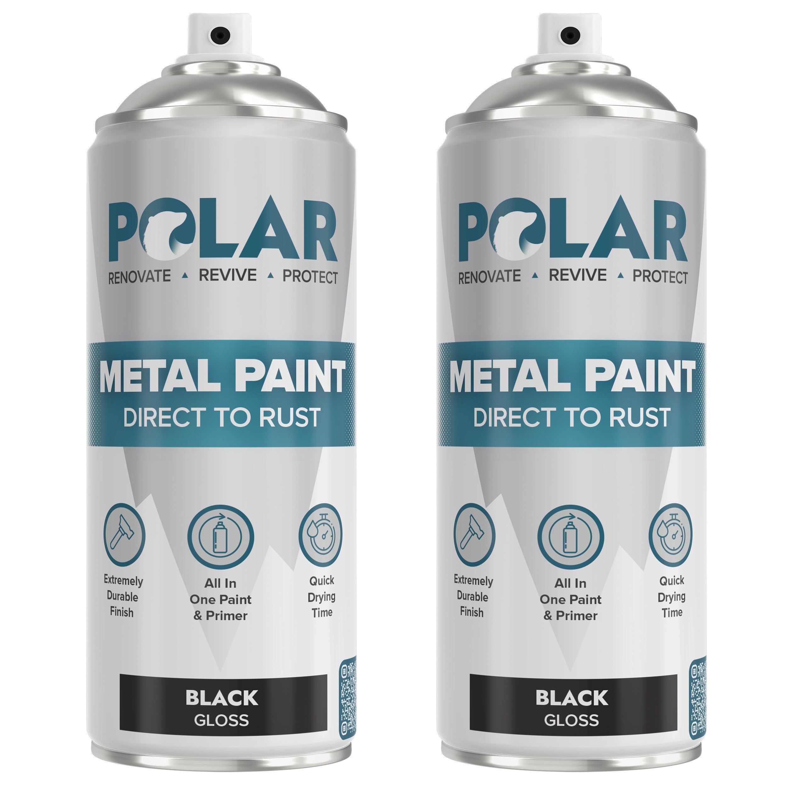 Polar Direct to Rust Metal Spray Paint - 2 x 400ml, Gloss Black - Durable All-in-One Paint & Primer - For Outdoor & Indoor - Corrosion Resistant, Tough Protection - Metal Primer
