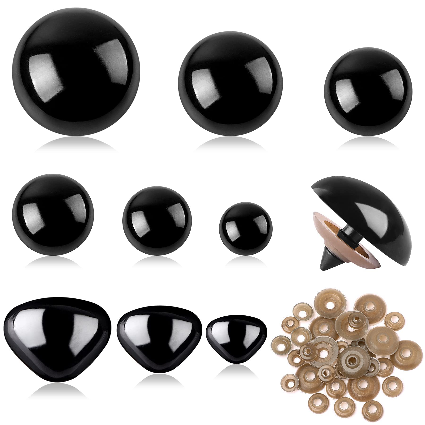SANNIX 90 pcs10-20 mm Safety Eyes and Safety Noses, Large Black Safety Eyes for Crochet Animals, Plastic Button Sew-On Eyes with Washers for Dolls, Plush Toys, Teddy Eyes(Black)