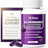 Elvera Elderberry Gut Support with Vitamin C &amp; Zinc, 120 Capsules | Elderberry gut support with 1200mg black elderberry extract, vitamin C, vitamin D and zinc for daily immune wellness