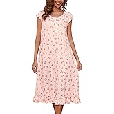 Marvmys Womens Long Nightgown Cap Short Sleeve House Dress Lace Trim Victorian Night Gown Sleepwear