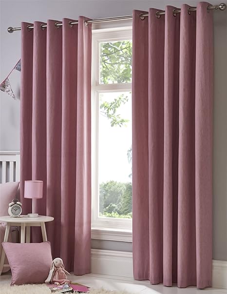 Sorbet Lined Eyelet Curtains 46 X 72 Dusky Pink Blush One Pair