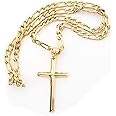 ADORATO JEWELRY 24K Gold Figaro Chain Style Cross Pendant Necklace 5MM Cross Necklace Clasp for MEN, HUSBAND Thin for Charms Miami Cuban Link Diamond Cut Religious Beveled Edge