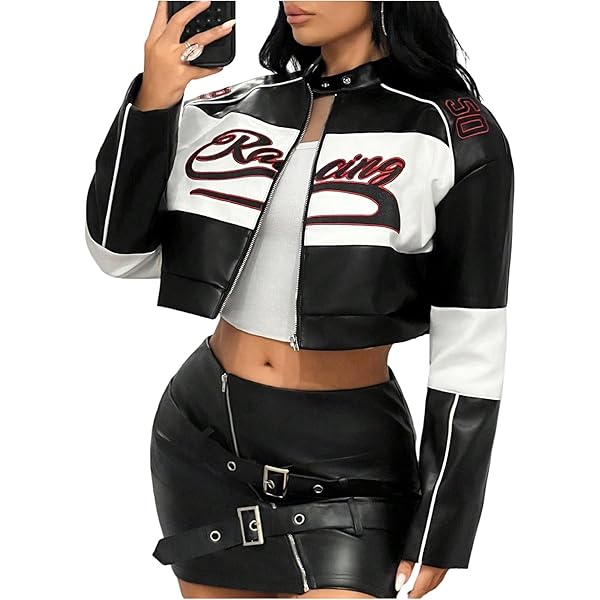 Amazon.com: SHENHE Women's Y2k Cropped Moto Biker Jacket Zip Up