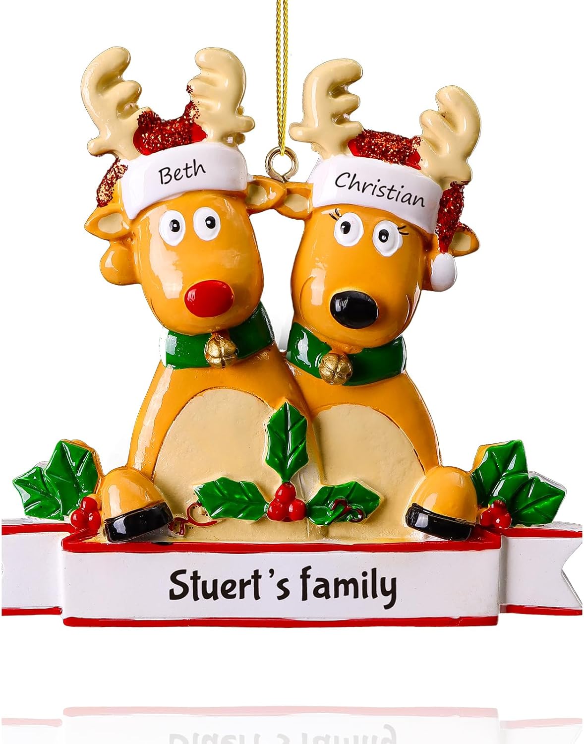 Tree Toppers - witfox Personalized Family Christmas Ornaments 2023 - Personalized Christmas Ornaments Family of 2, Custom Name Reindeer Xmas Ornaments Personalized Christmas Gifts for Family Members