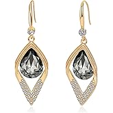Austrian Crystal Teardrop Hollow Leaf Drop Dangle Earrings for Women 14K Rose Gold Plated Hypoallergenic Jewelry