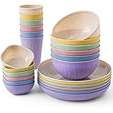 SHECIPIN 24-Piece Wheat Straw Dinnerware Set, Large Round Plates, Bowls and Cups, Unbreakable dish set, Dishwasher and Microwave Safe, Outdoor Camping Dishes