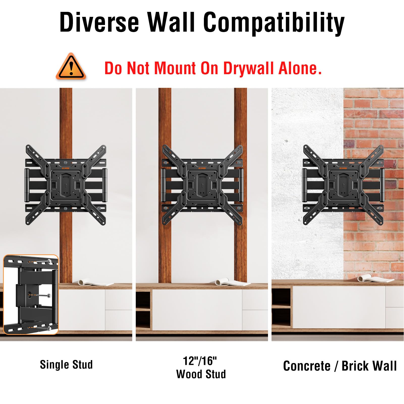 ELIVED Ultra Slim TV Wall Mount for Most 26-60 Inch tvs, Low Profile TV Mount, Full Moiton Wall Mount Bracket Swivel and Tilt, Max VESA 400x400mm, Holds up to 88 lbs. Fits 16