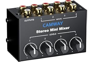 CAMWAY Audio Mixer 4 Channel - Mini RCA Stereo Audio Mixer for PC, X-box,PS4 Gaming,TV,PC,Music,Streaming,DJ Mixing,RCA Input