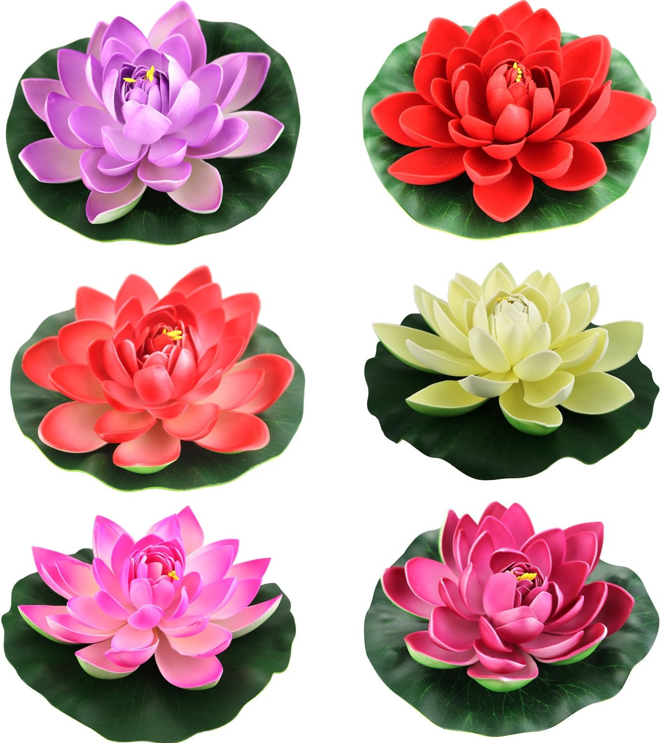 Lightingsky Artificial Floating Foam Lotus Flower Pond Decor Water Lily (6 Colours-1, Medium-18cm)