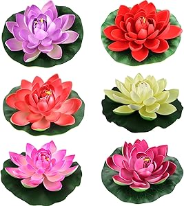 Lightingsky Artificial Floating Foam Lotus Flower Pond Decor Water Lily (6 Colours-1, Medium-18cm)