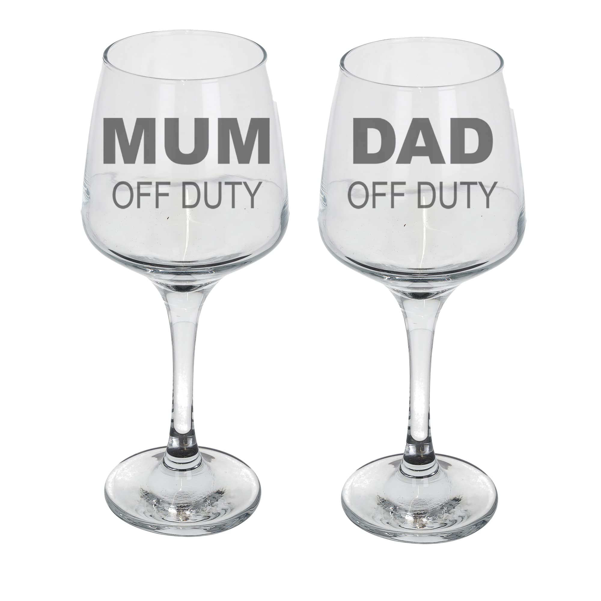 Always Looking Good Mum and Dad Off Duty Engraved Wine Glass Gift Set for Mum and Dad - 400ml Capacity - 21.7cm Tall - 2 Pack - Novelty Wine Glasses