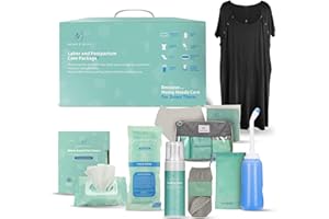 Mama & Wish® Postpartum Essentials Kit (14-Piece) - Includes Hospital Post Partum Essentials for Women After Birth, Labor and Delivery Gown, Peri Bottle, Witch Hazel Foam, Pad Liners & More!